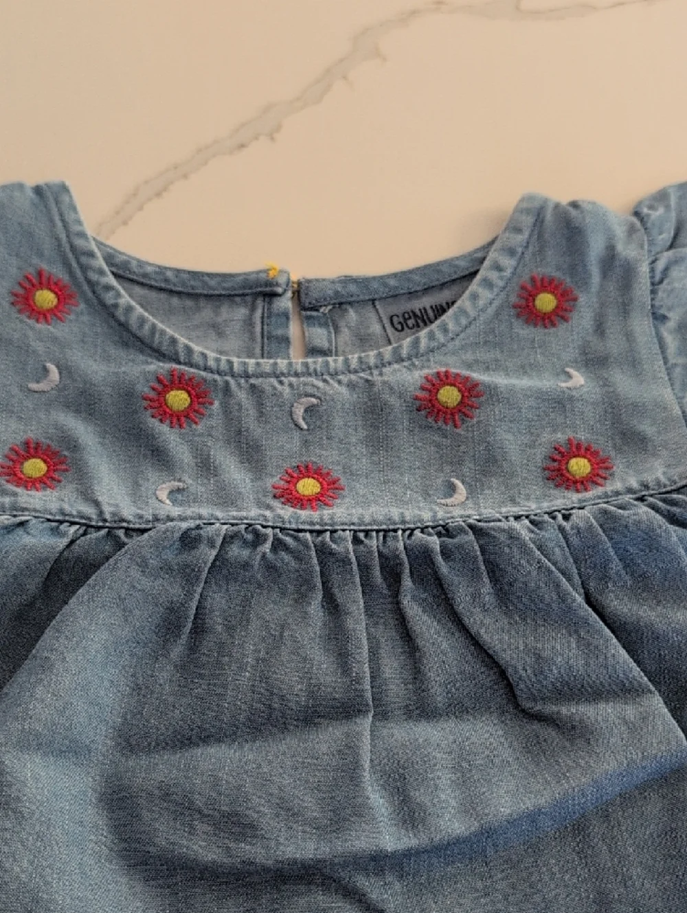 OshKosh B'gosh Light Blue Chambray Floral-Embroidered Top and Striped Pants Set